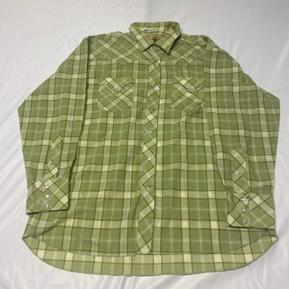 Vtg Miller Western Wear Pearl Snap Shirt Men Sz XLT Green Rodeo Cowboy Tailored